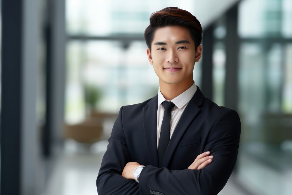 Asian business man standing smiling office. AI generated Image by rawpixel.