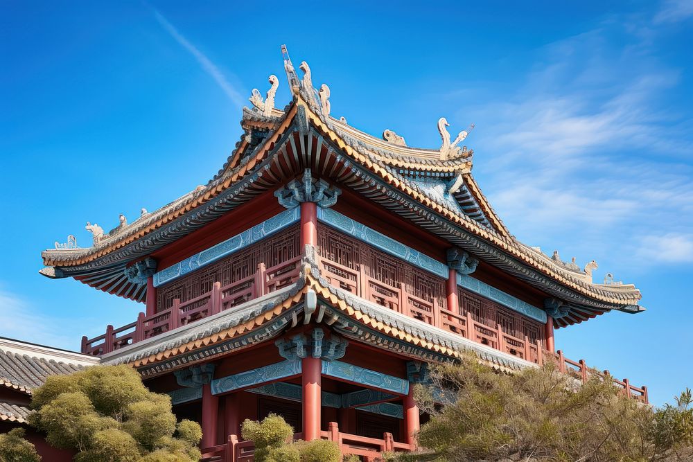 Building with traditional chinese architecture landmark mansion. AI generated Image by rawpixel.