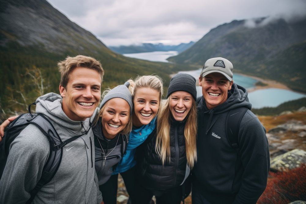 Friends hiking together adventure mountain outdoors. AI generated Image by rawpixel.