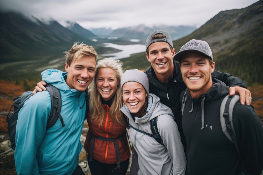 Family and friends hiking recreation adventure mountain. AI generated Image by rawpixel.