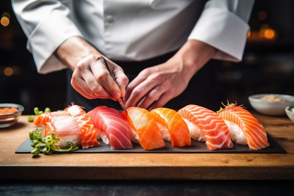Sushi food seafood salmon. AI generated Image by rawpixel.