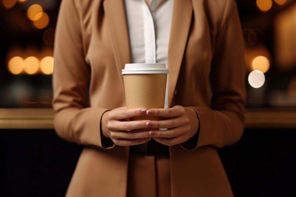 Waitress holding and serving a paper cup of hot coffee drink cafe mug. AI generated Image by rawpixel.