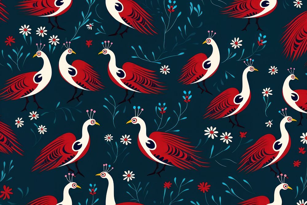 Peacock red background pattern backgrounds bird. AI generated Image by rawpixel.