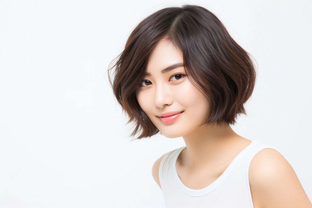 Young Asian woman short hair portrait adult smile. AI generated Image by rawpixel.