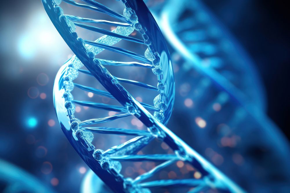 Blue Dna blue science biology. AI generated Image by rawpixel.