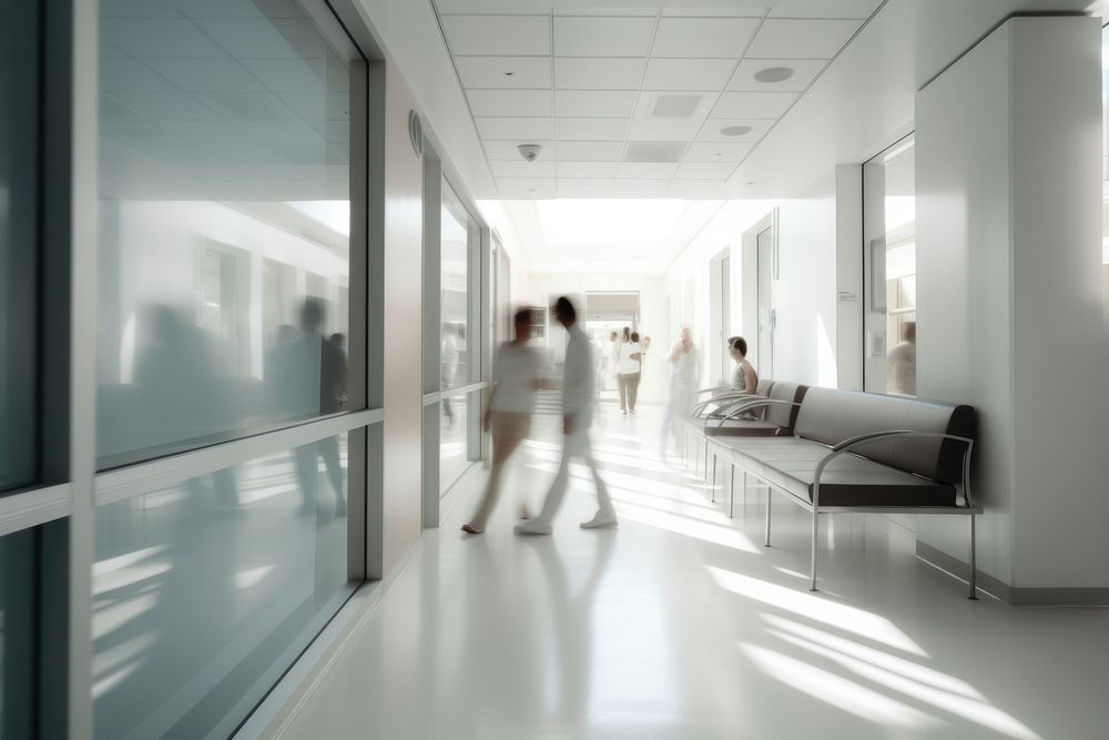 Medical center architecture furniture corridor. AI generated Image by rawpixel.