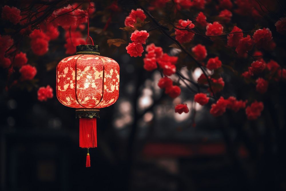 Chinese red lantern illuminated festival architecture. AI generated Image by rawpixel.