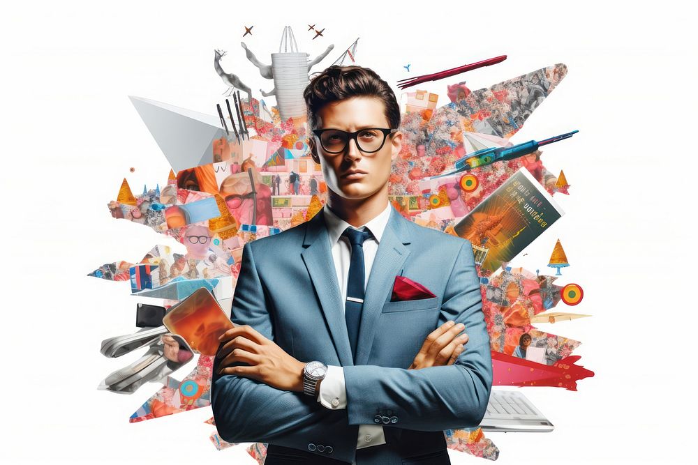 Marketing strategist portrait glasses collage. AI generated Image by rawpixel.