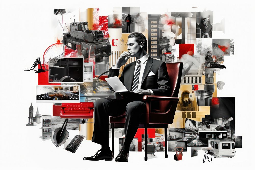 Business man collage art technology. AI generated Image by rawpixel.