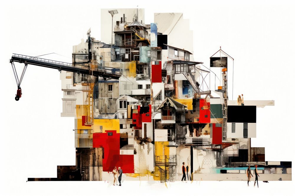 Construction collage art white background. AI generated Image by rawpixel.