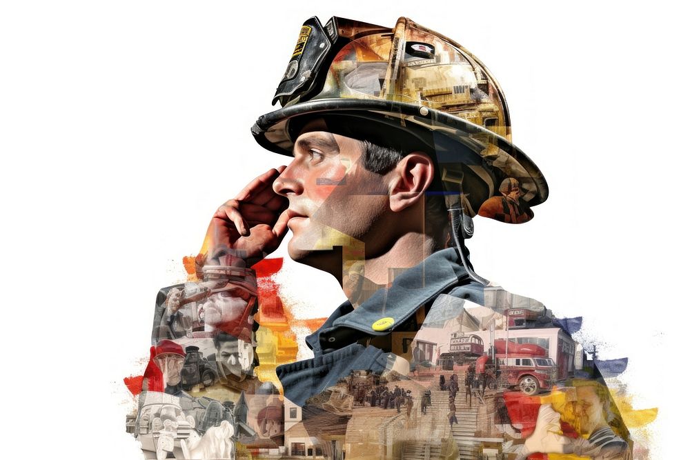 Firefighter portrait collage hardhat. AI generated Image by rawpixel.