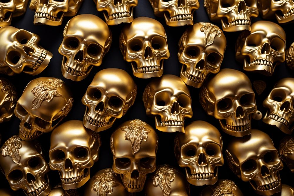 Minimal Skull pattern texture gold backgrounds metal. AI generated Image by rawpixel.