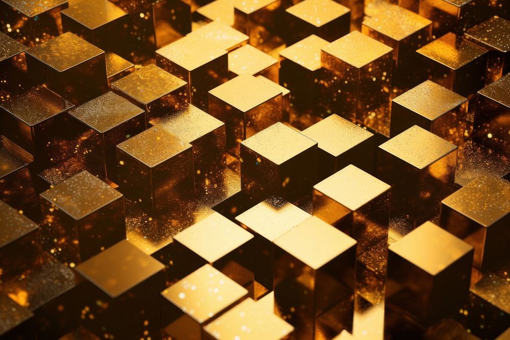 Gexagonal cube digital texture gold architecture backgrounds. AI generated Image by rawpixel.