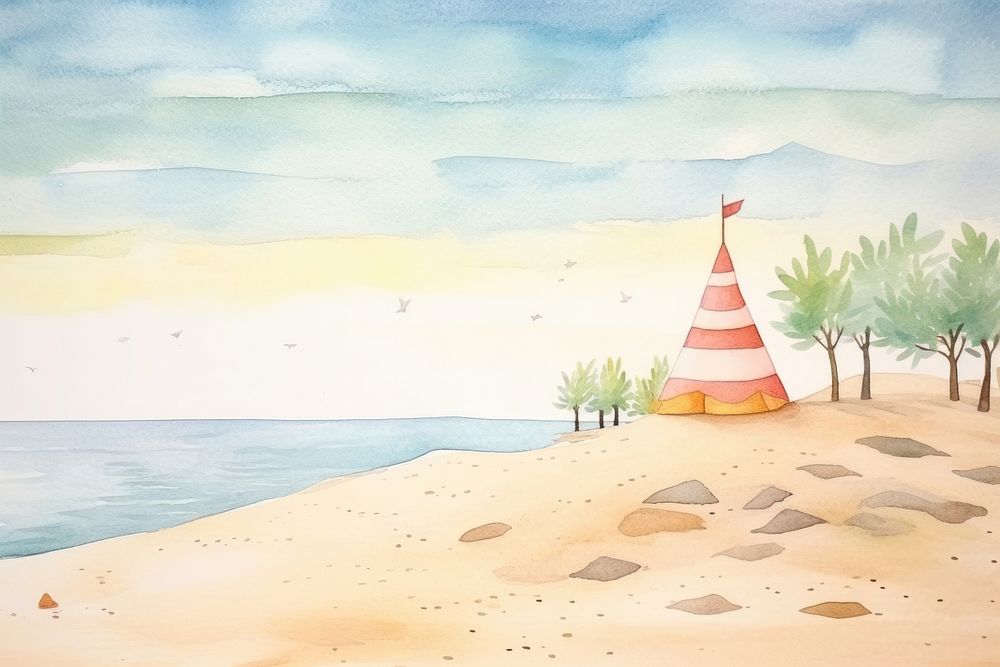 Beach outdoors painting cartoon. AI generated Image by rawpixel.