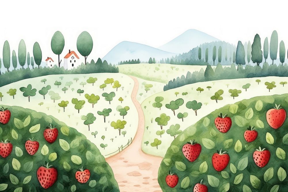 Strawberry field outdoors cartoon nature. AI generated Image by rawpixel.