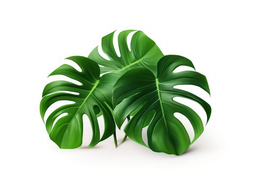 Dark green leaves of monstera plant leaf white background. AI generated Image by rawpixel.