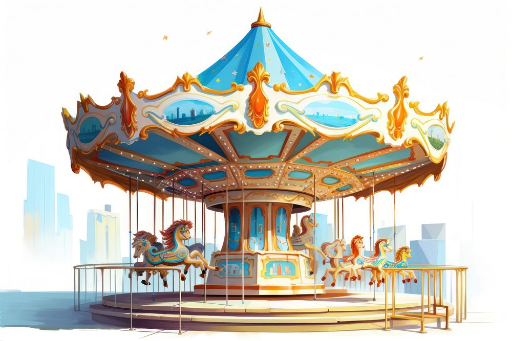 Merry go round in school carousel horse fun. AI generated Image by rawpixel.