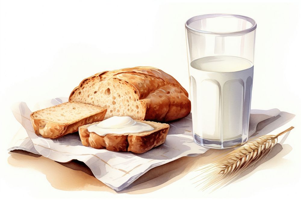 Milk with Bread bread dairy food. AI generated Image by rawpixel.
