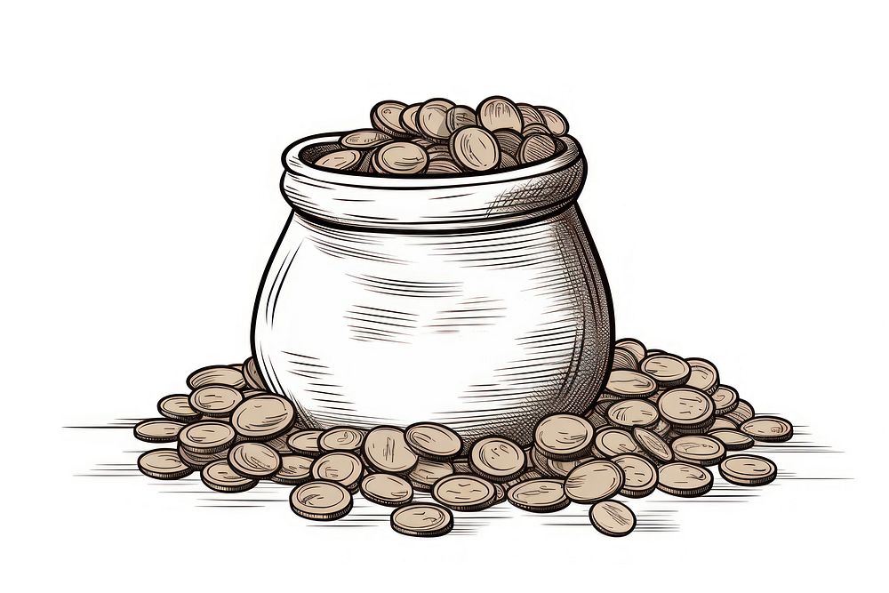 Bag of coins cartoon jar white background. AI generated Image by rawpixel.