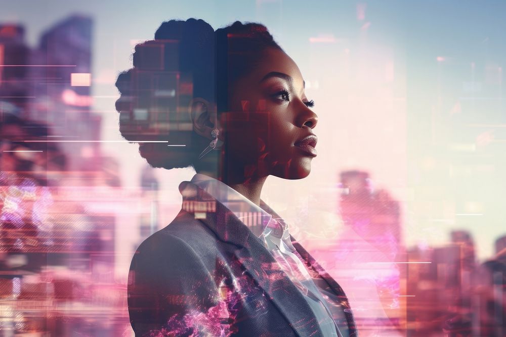 African American businesswoman portrait purple adult. AI generated Image by rawpixel.