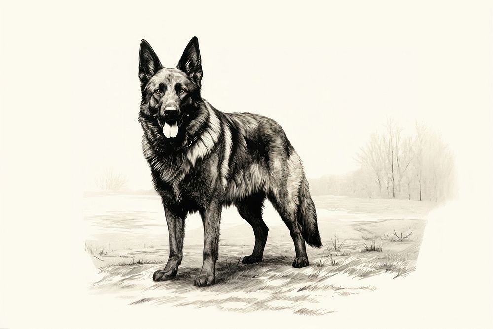 German shepherd drawing animal mammal. AI generated Image by rawpixel.
