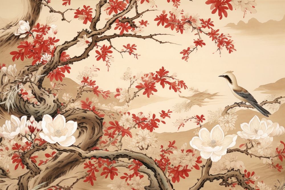 Japanese woodblock print wallpaper pattern flower. AI generated Image by rawpixel.