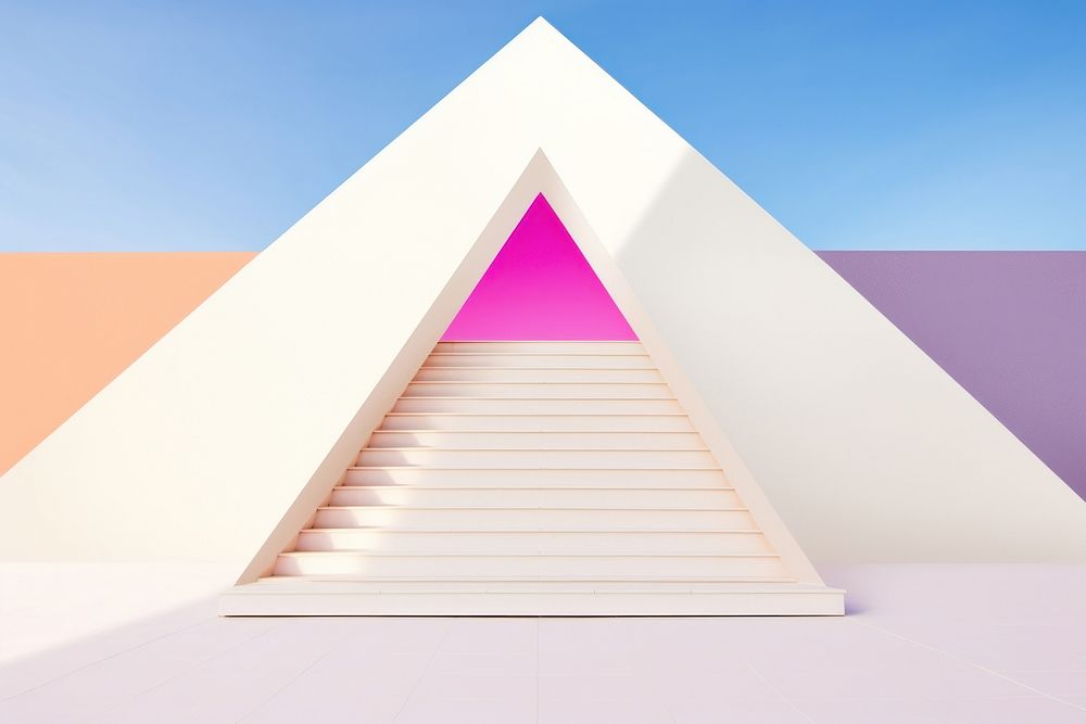 Pyramid architecture staircase sunlight. AI generated Image by rawpixel.