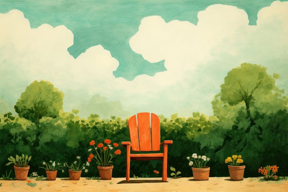 Chair in the middle of a garden furniture painting outdoors. AI generated Image by rawpixel.