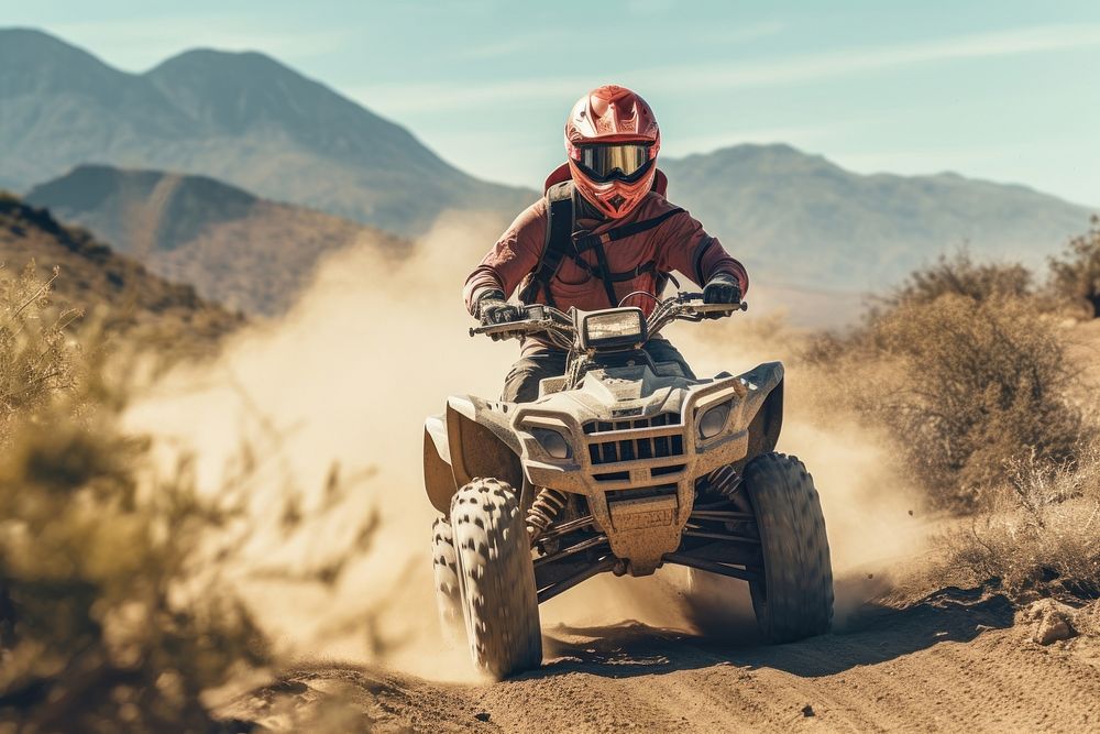 Man riding ATV helmet adventure outdoors. AI generated Image by rawpixel.