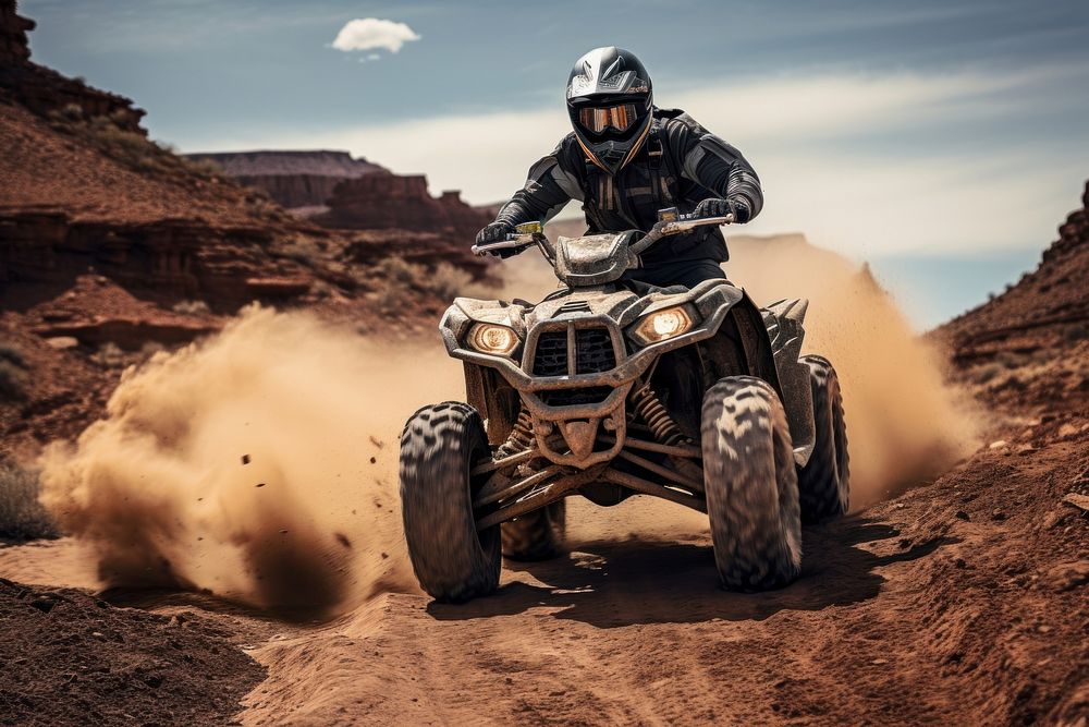 Man riding ATV helmet motorcycle adventure. AI generated Image by rawpixel.