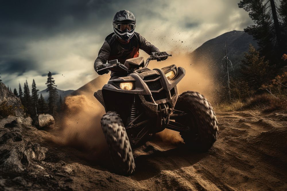 Man riding ATV helmet motorcycle adventure. AI generated Image by rawpixel.
