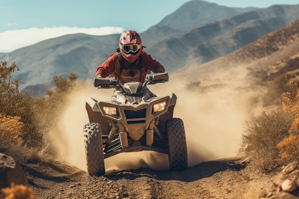 Man riding ATV helmet adventure outdoors. AI generated Image by rawpixel.