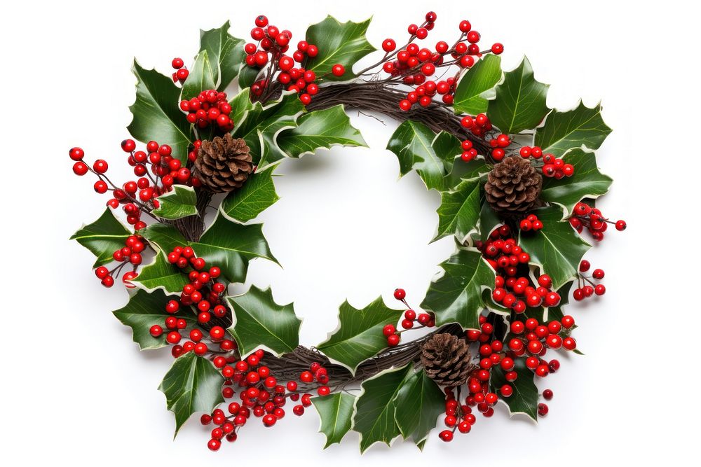 Christmas decorative wreath of holly christmas plant leaf. AI generated Image by rawpixel.