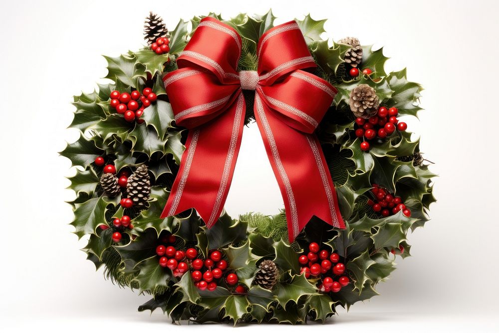 Christmas decorative wreath of holly christmas ribbon celebration. AI generated Image by rawpixel.