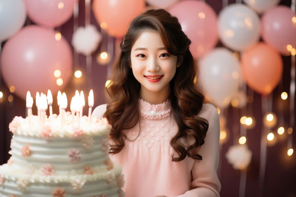 Happy girl Korean birthday party cake dessert smile. AI generated Image by rawpixel.