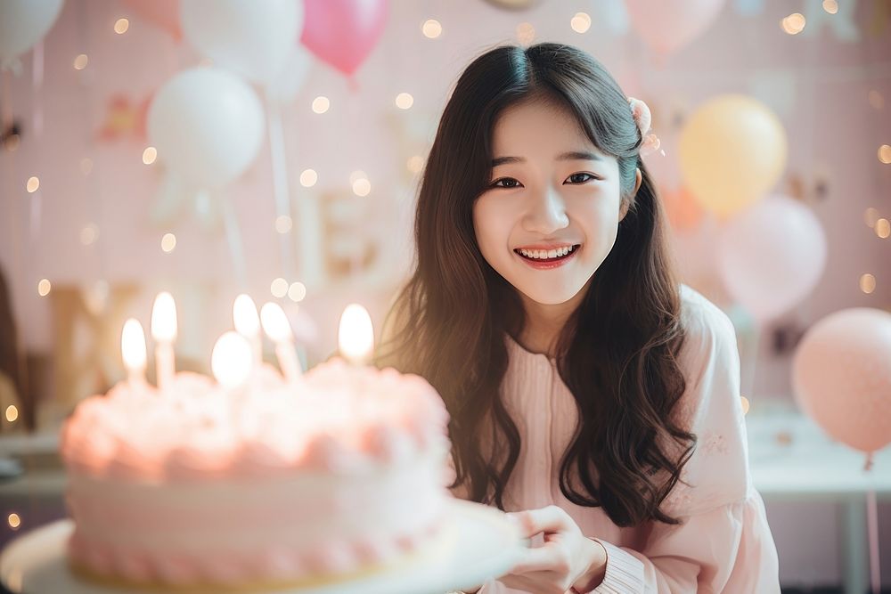 Happy girl Taiwanese birthday party cake dessert smile. AI generated Image by rawpixel.
