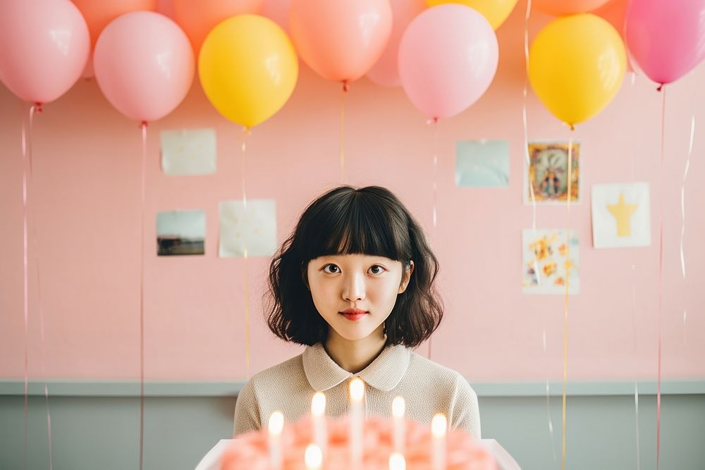 Happy girl Taiwanese birthday party balloon dessert food. AI generated Image by rawpixel.