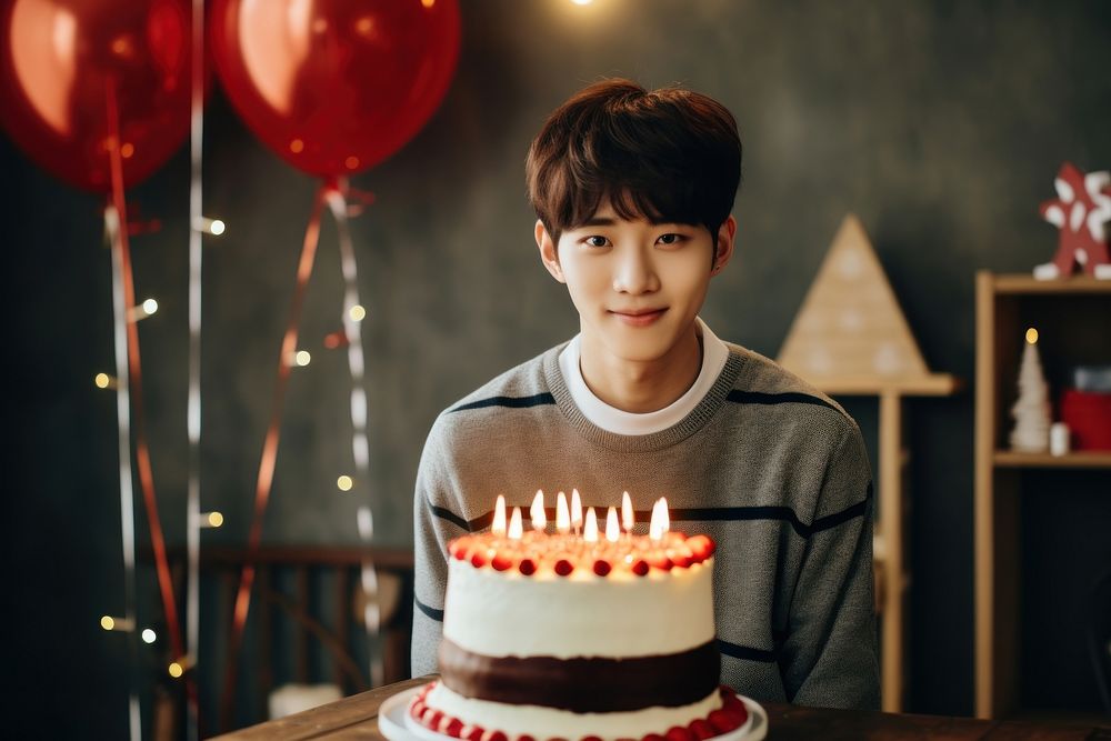 Happy Korean boy birthday party cake dessert candle. AI generated Image by rawpixel.