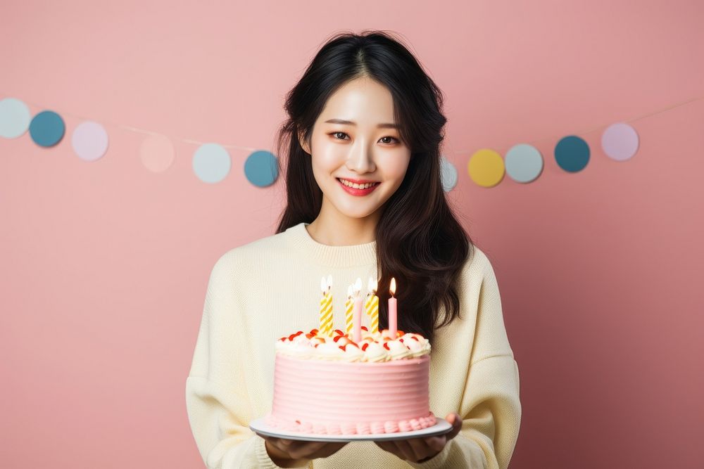 Happy Korean girl birthday party cake dessert food. AI generated Image by rawpixel.