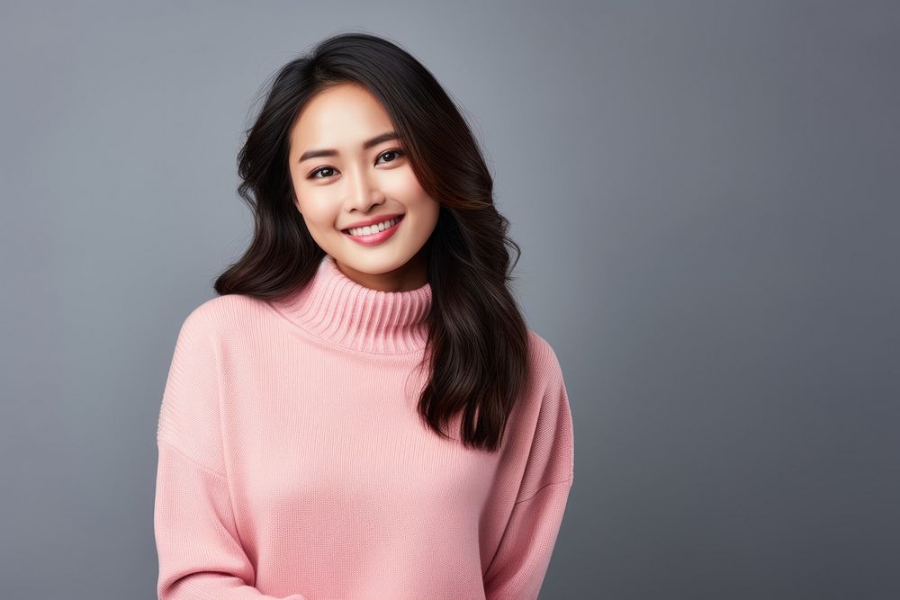 Happy young asian woman sweater portrait adult. AI generated Image by rawpixel.