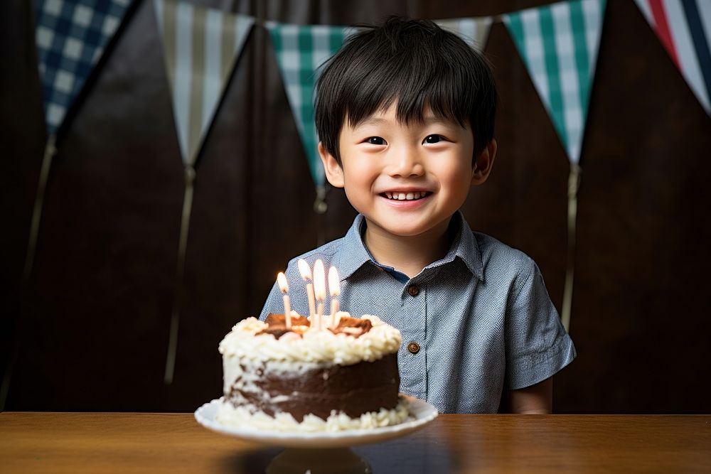 Happy young boy Taiwanese birthday party cake dessert child. AI generated Image by rawpixel.