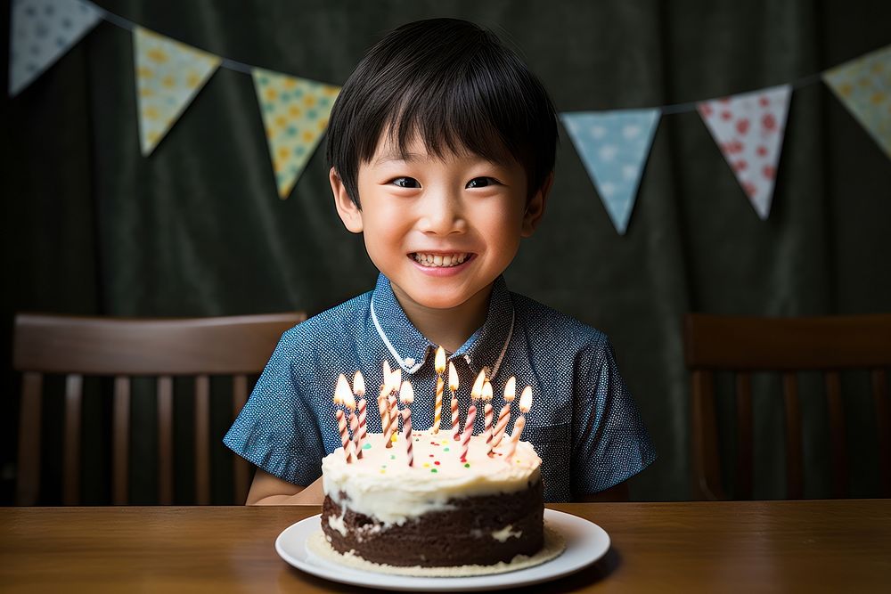 Happy young boy Taiwanese birthday party cake dessert food. AI generated Image by rawpixel.
