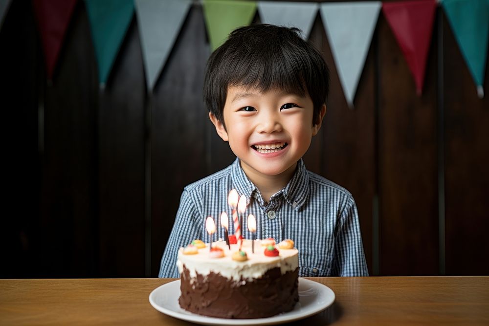 Happy young boy Taiwanese birthday party cake dessert food. AI generated Image by rawpixel.