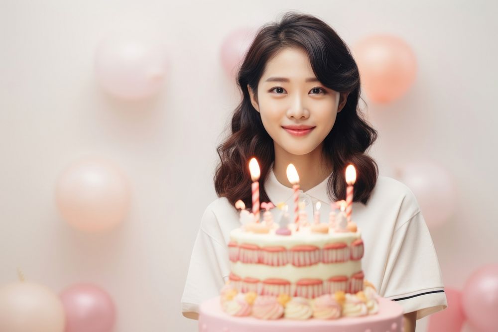 Happy younger Korean birthday party cake dessert candle. AI generated Image by rawpixel.