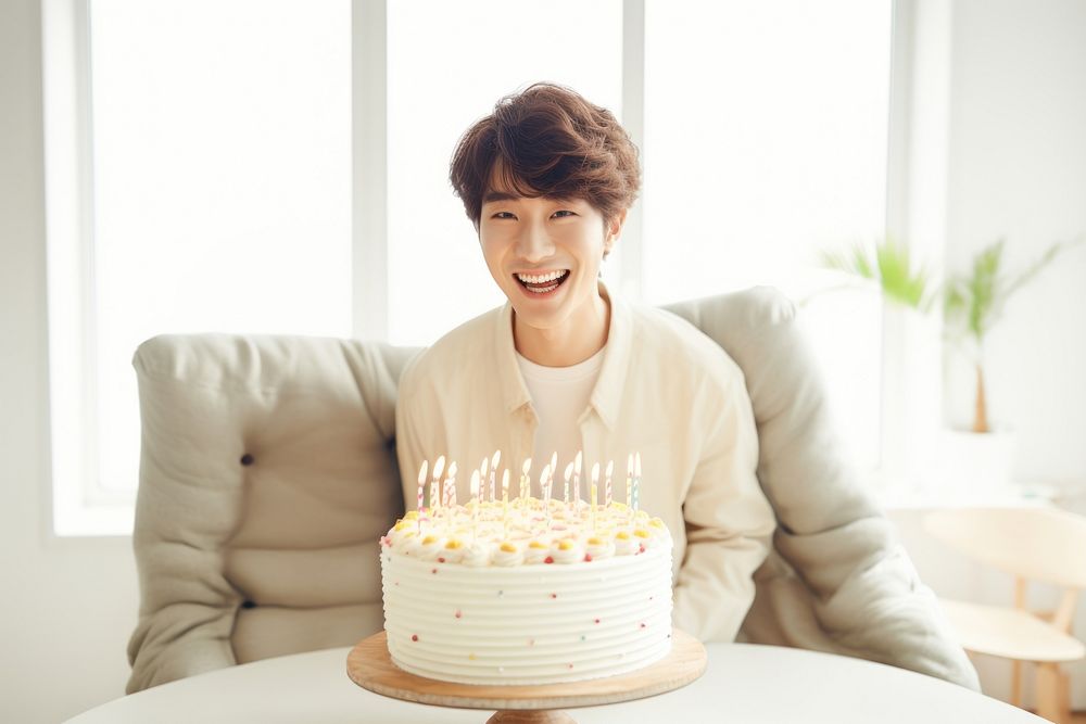 Happy younger Korean birthday party cake dessert candle. AI generated Image by rawpixel.