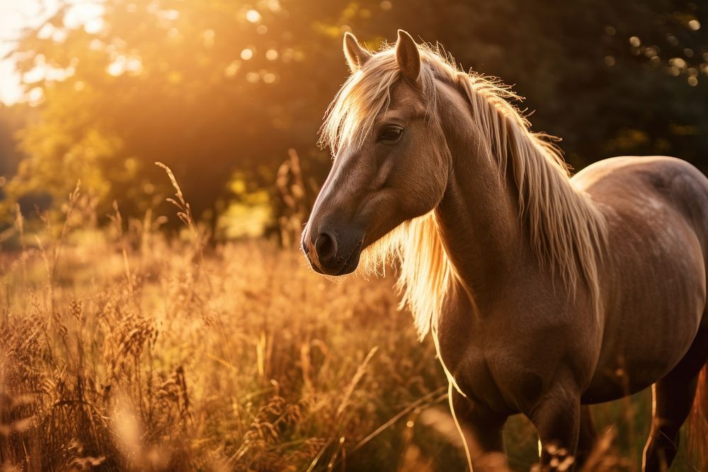 Horse sunlight animal mammal. AI generated Image by rawpixel.