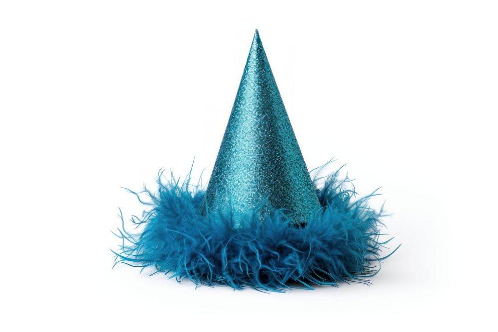 Realistic blue glitter party hat with pompon on top white background lightweight celebration. AI generated Image by rawpixel.