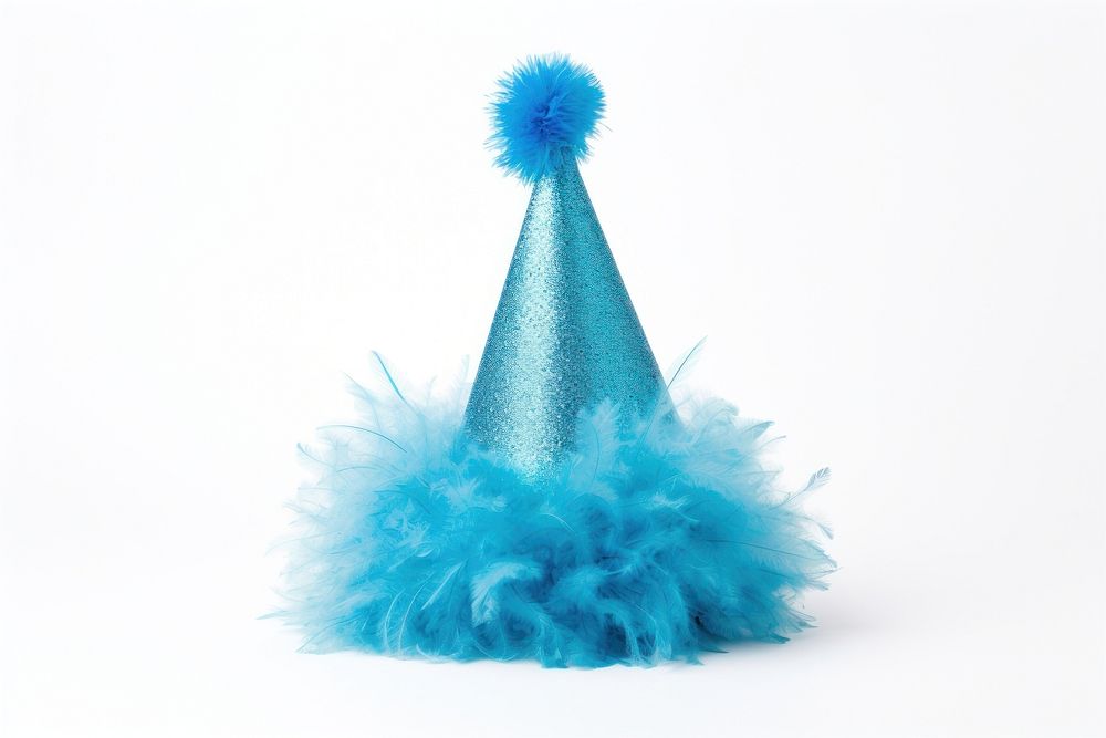 Realistic blue glitter party hat with pompon on top white background lightweight celebration. AI generated Image by rawpixel.
