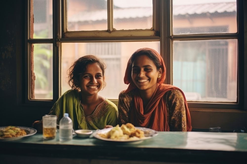 Senior women and a girl teenager south asian food window adult. AI generated Image by rawpixel.