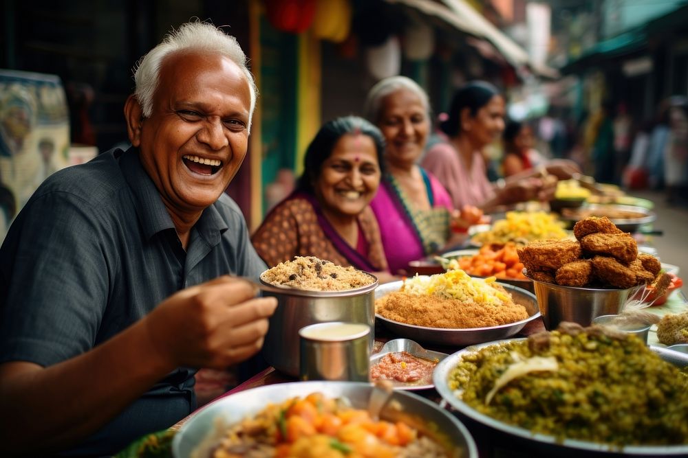 Senior man and senior women south asian food street adult. AI generated Image by rawpixel.